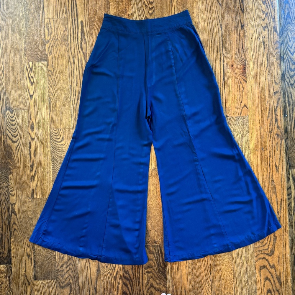 Maeve Anthropologie Wide-Leg Cropped Navy Blue Pants High Rise Size 0 - Picture 5 of 6